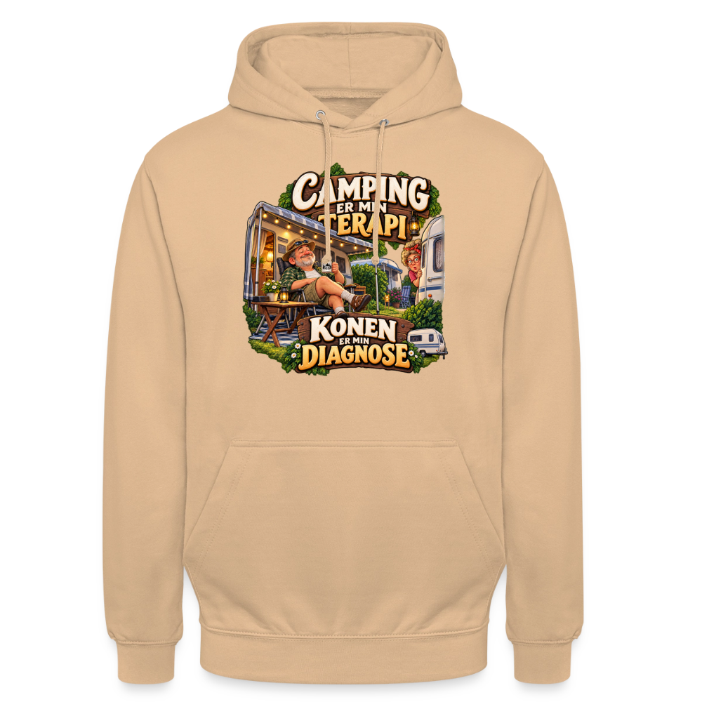 CityShirts - Hoodie - Camping er min terapi – Konen er min diagnose - CS032 - fersken