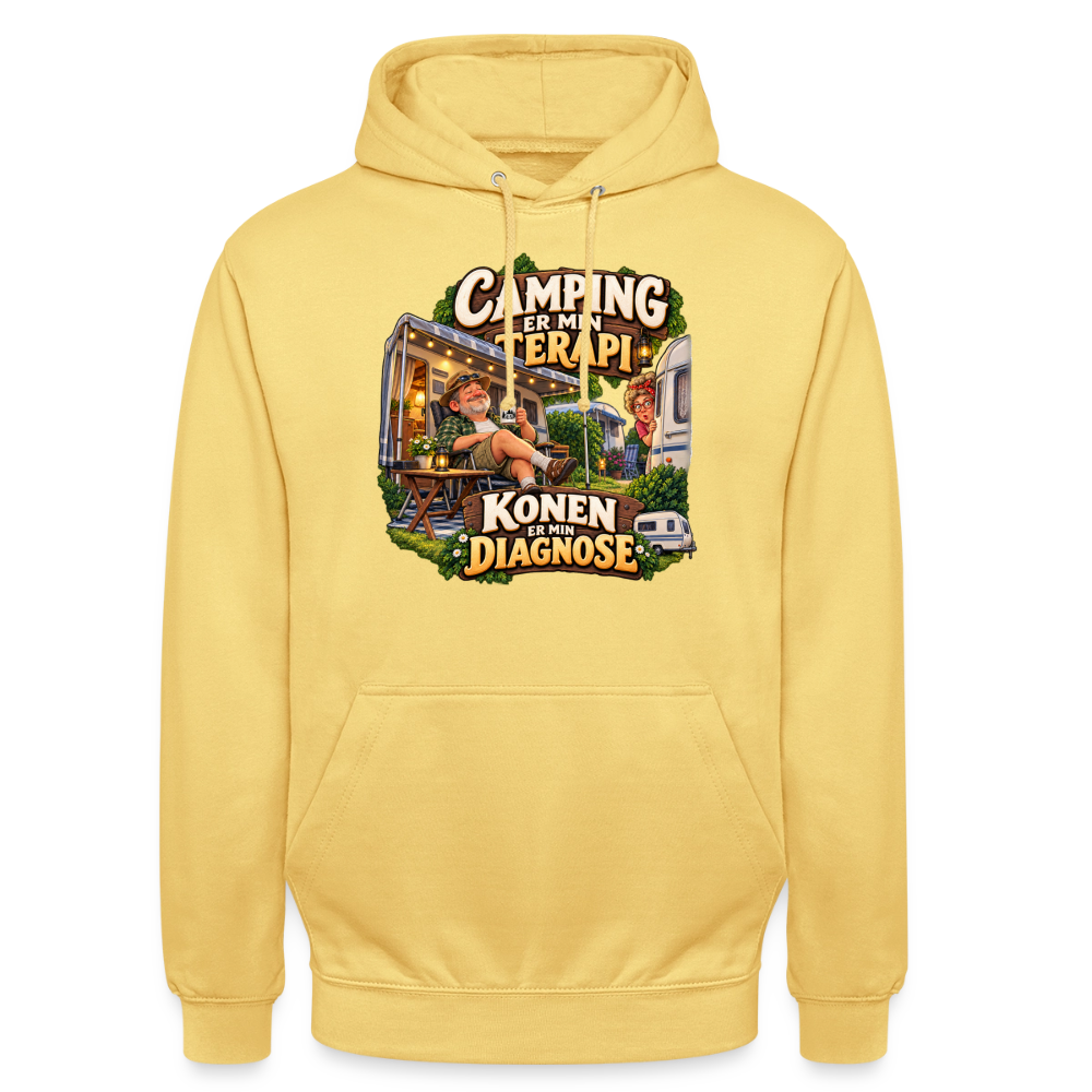 CityShirts - Hoodie - Camping er min terapi – Konen er min diagnose - CS032 - citrongul