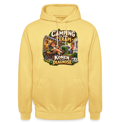 CityShirts - Hoodie - Camping er min terapi – Konen er min diagnose - CS032 - citrongul
