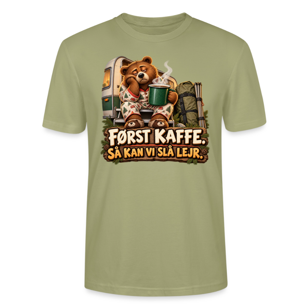 CityShirts - T-shirt - Først kaffe – Så kan vi slå lejr - CS043 - grågrøn