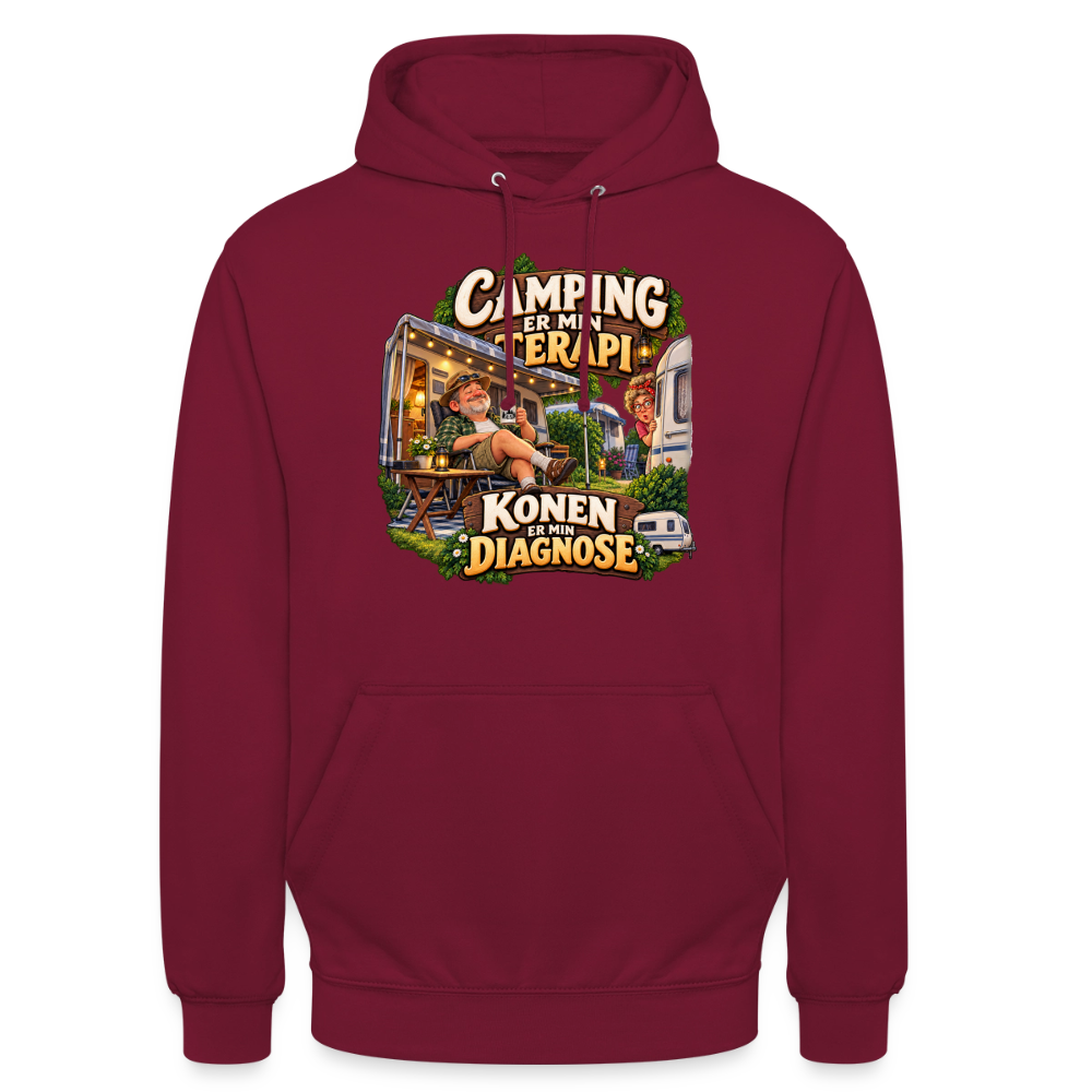 CityShirts - Hoodie - Camping er min terapi – Konen er min diagnose - CS032 - bordeaux