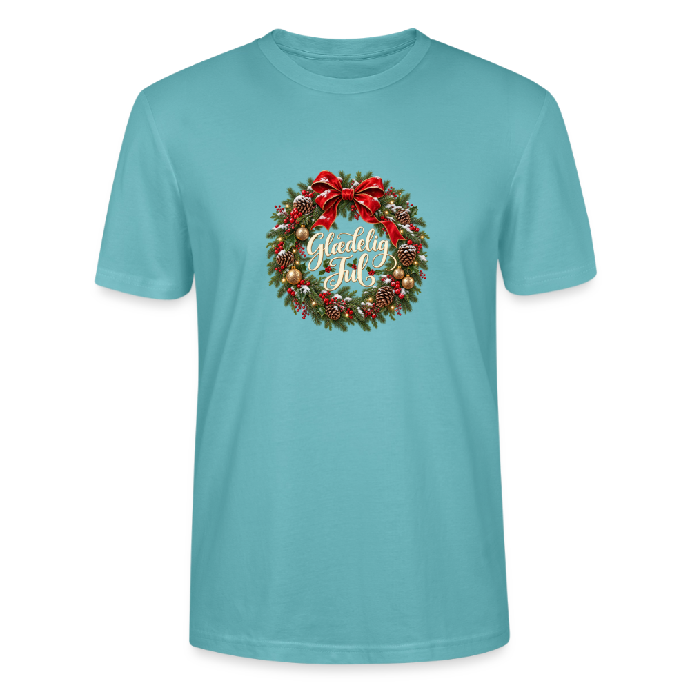 CityShirts - T-shirt - Glædelig Jul – julekrans - CS059 - pastelturkis