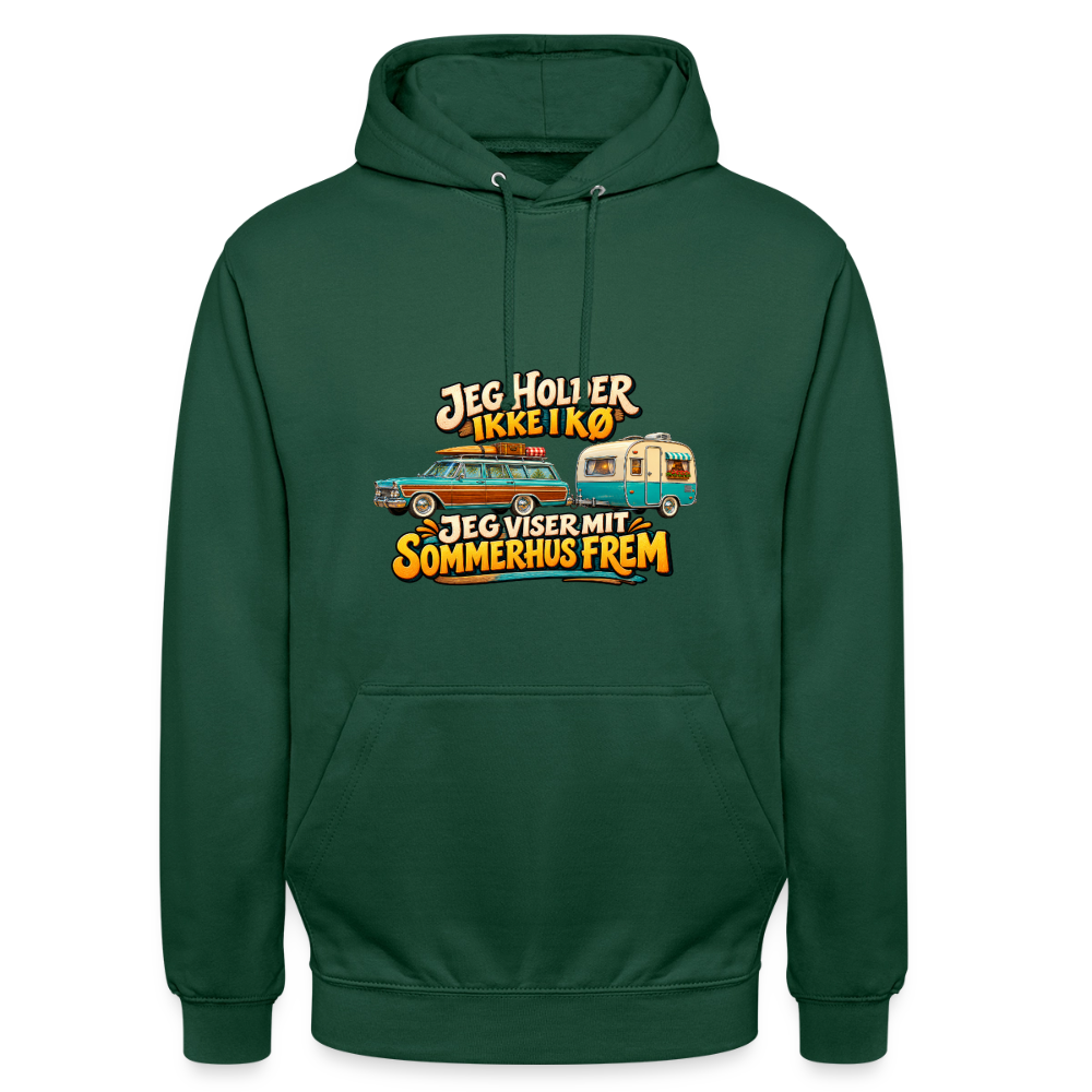CityShirts - Hoodie - Jeg holder ikke i kø – Jeg viser mit sommerhus frem - CS034 - flaskegrøn