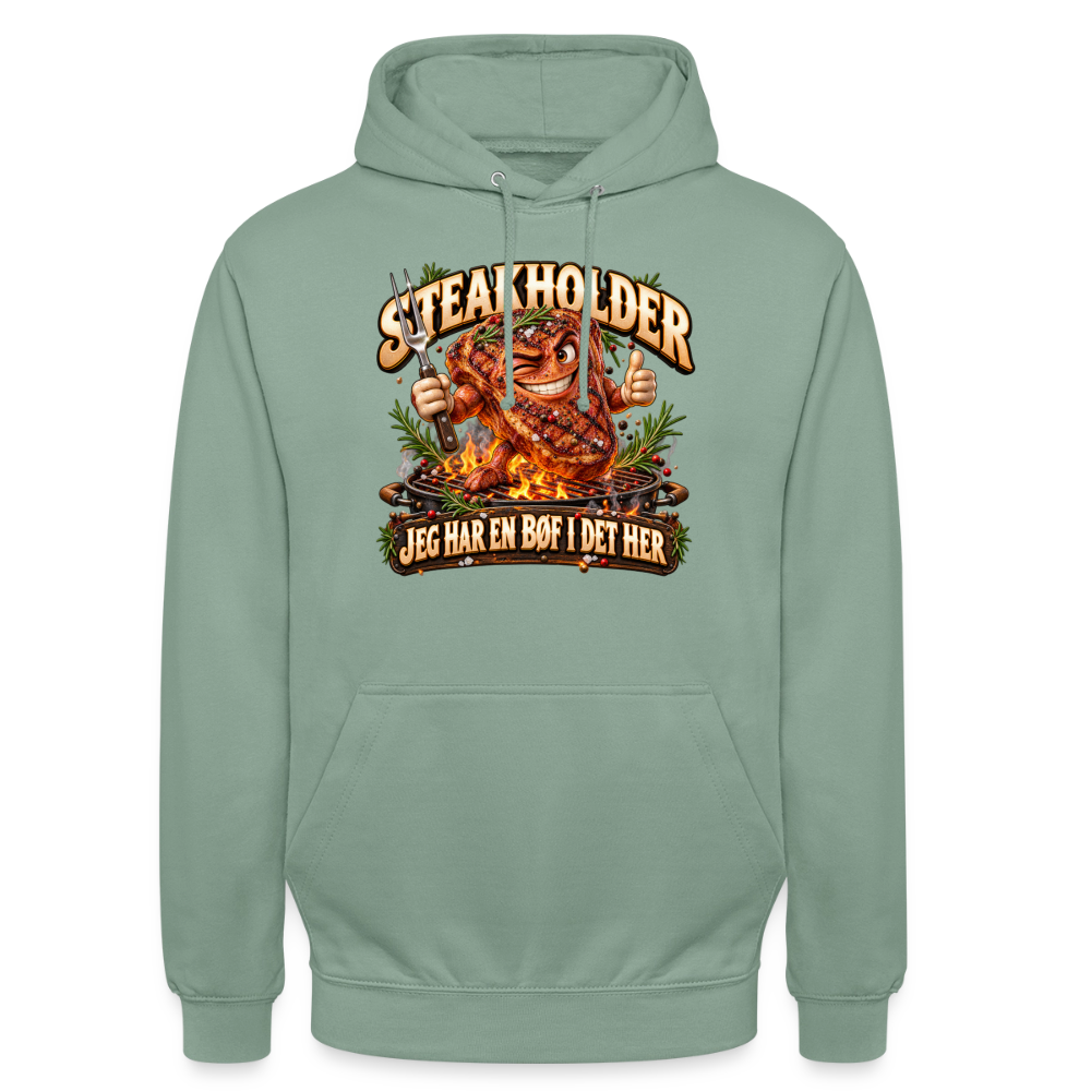 CityShirts - Hoodie - Steakholder – Jeg har en bøf i det her - CS052 - grågrøn