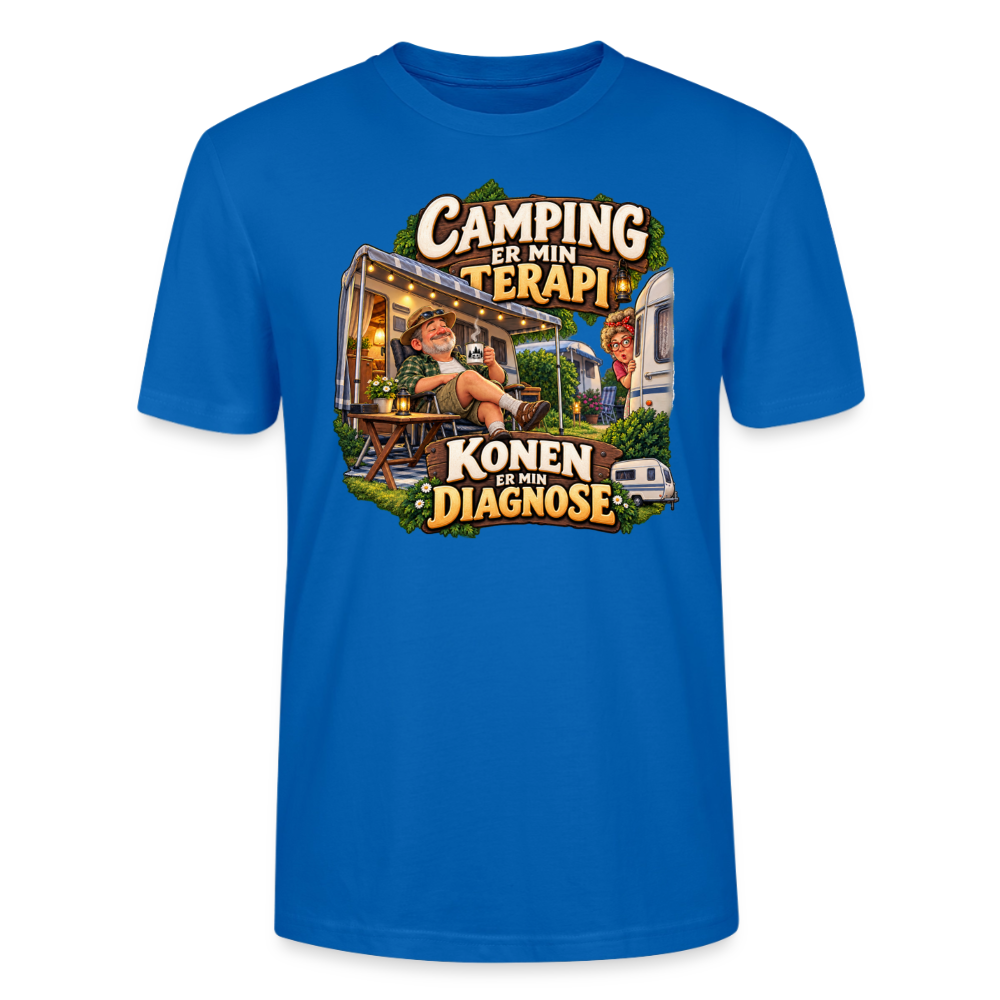 CityShirts - T-shirt - Camping er min terapi – Konen er min diagnose - CS032 - påfugleblå