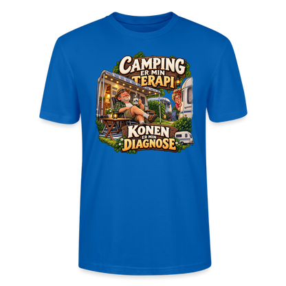 CityShirts - T-shirt - Camping er min terapi – Konen er min diagnose - CS032 - påfugleblå
