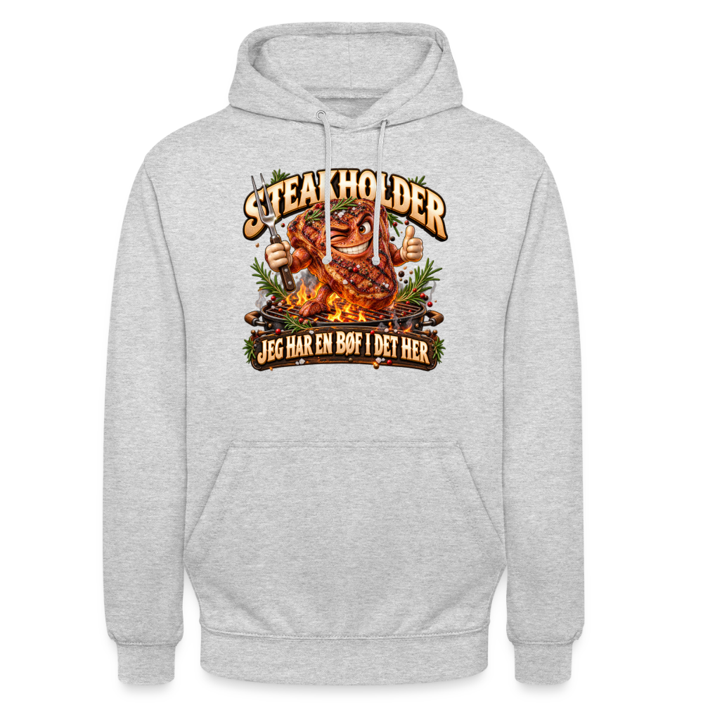 CityShirts - Hoodie - Steakholder – Jeg har en bøf i det her - CS052 - lysegrå meleret