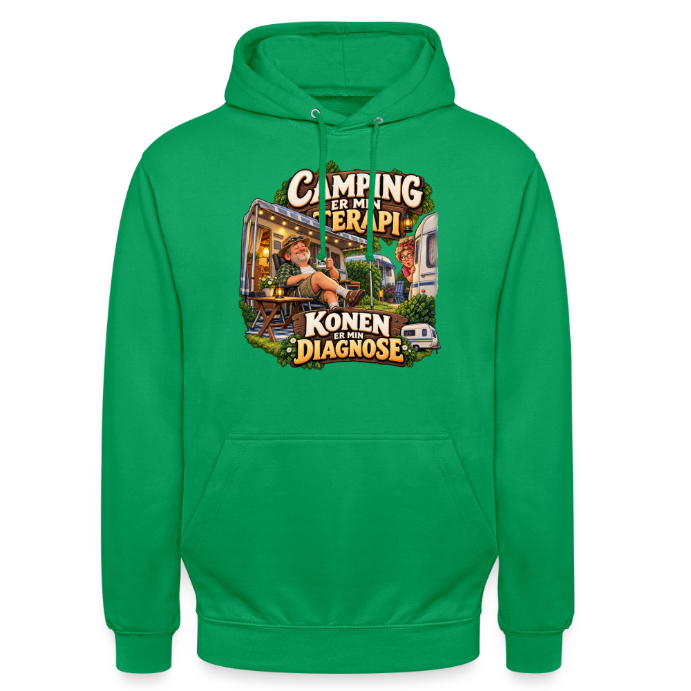 CityShirts - Hoodie - Camping er min terapi – Konen er min diagnose - CS032 - kelly grøn