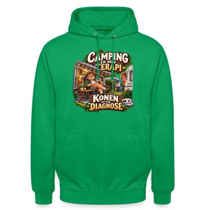 CityShirts - Hoodie - Camping er min terapi – Konen er min diagnose - CS032 - kelly grøn