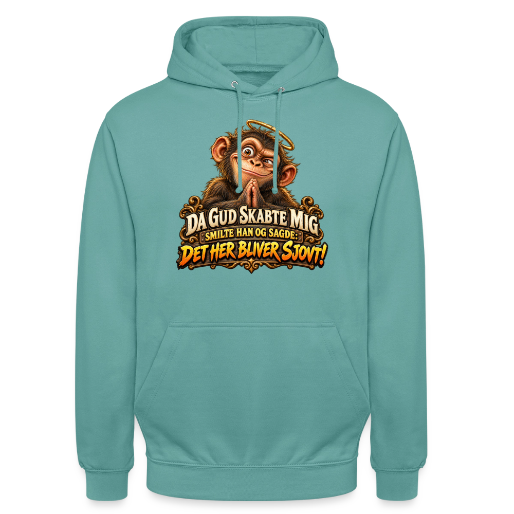 CityShirts - Hoodie - Da Gud skabte mig – Det her bliver sjovt! - CS004 - pastelturkis