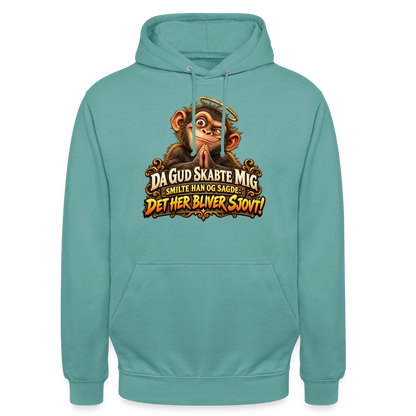 CityShirts - Hoodie - Da Gud skabte mig – Det her bliver sjovt! - CS004 - pastelturkis