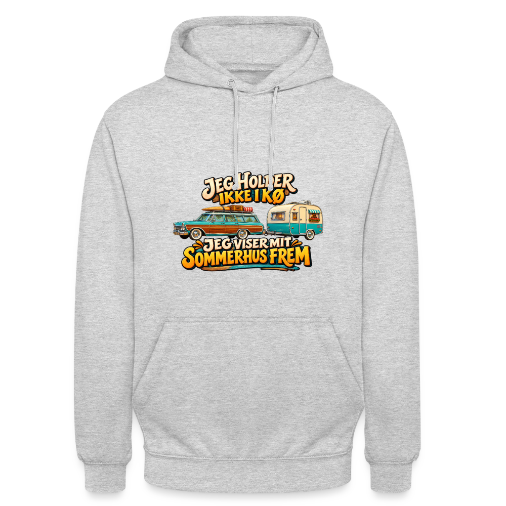 CityShirts - Hoodie - Jeg holder ikke i kø – Jeg viser mit sommerhus frem - CS034 - lysegrå meleret