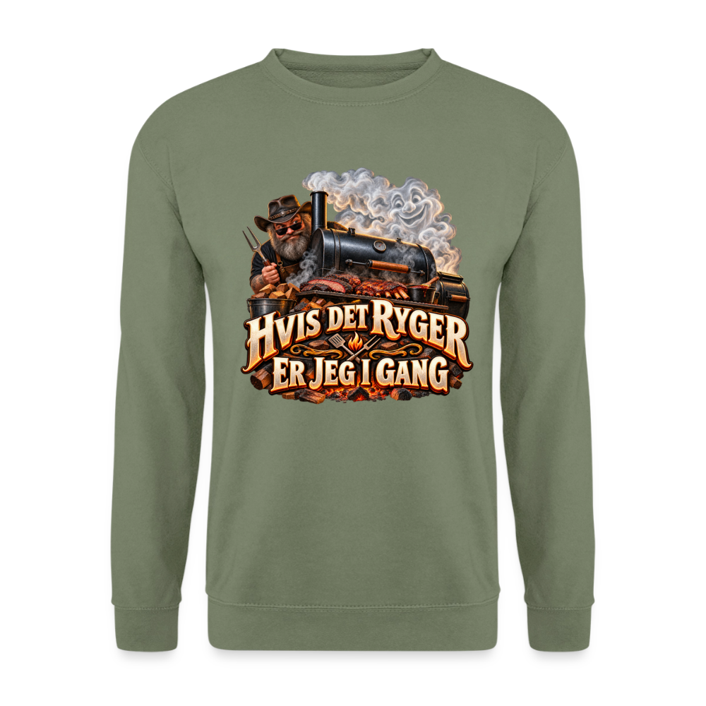 CityShirts - Sweatshirt - Hvis det ryger, er jeg i gang - CS051 - militærgrøn