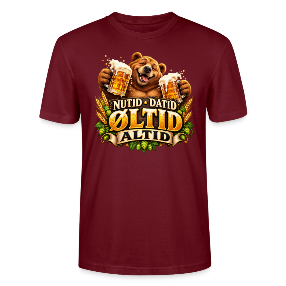 CityShirts - T-shirt - Nutid, datid, øltid – altid - CS006 - burgunder-rød