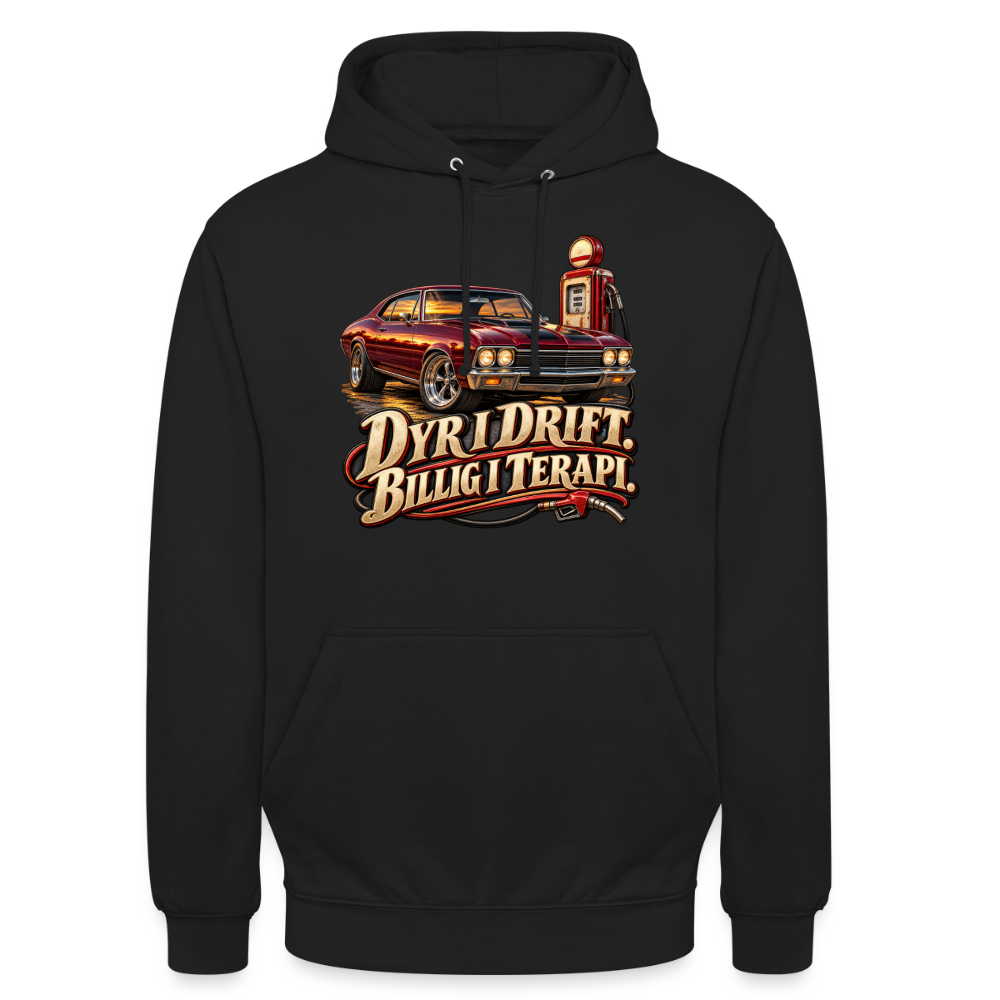 CityShirts - Hoodie - Dyr i drift. Billig i terapi. – V8 - CS029 - sort