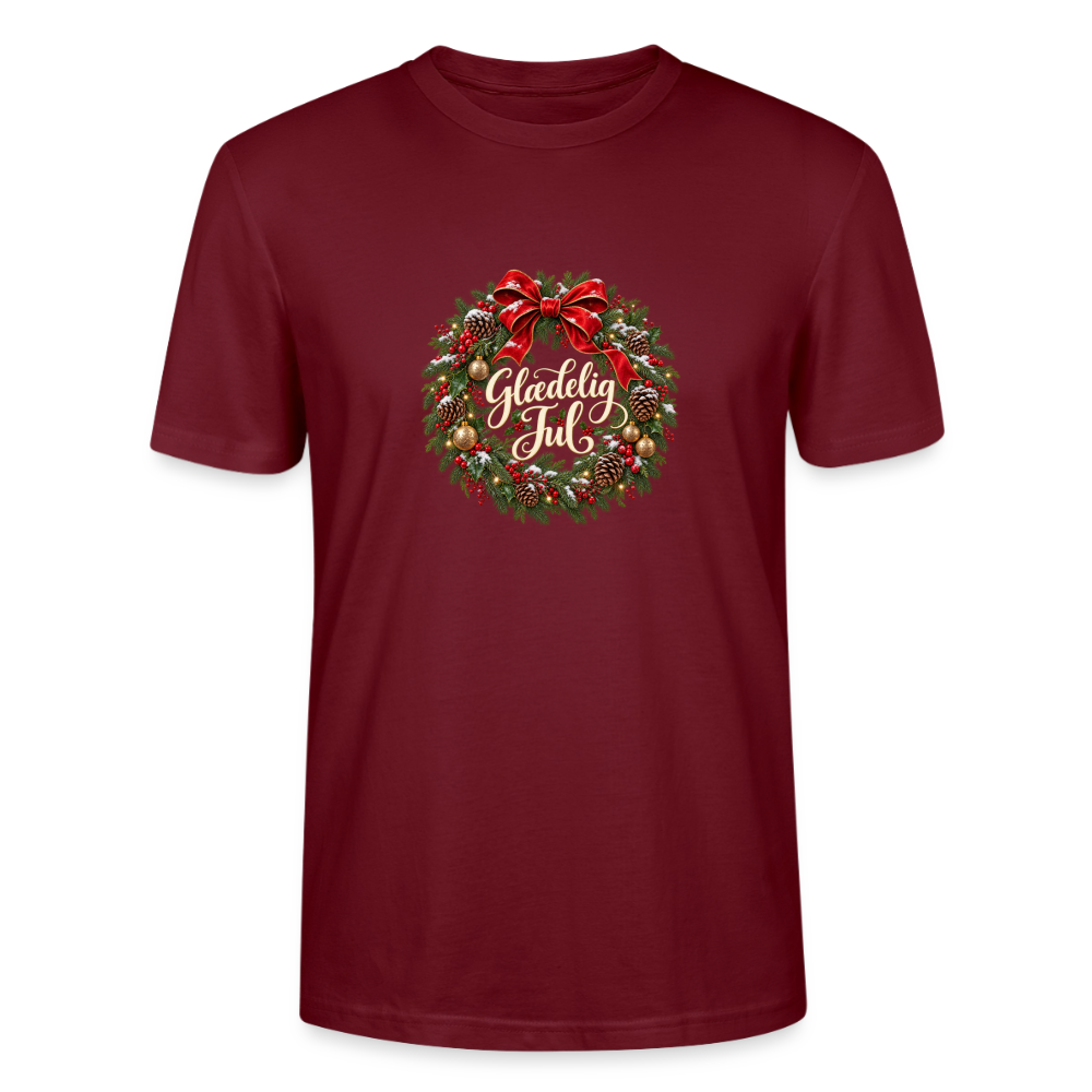 CityShirts - T-shirt - Glædelig Jul – julekrans - CS059 - burgunder-rød