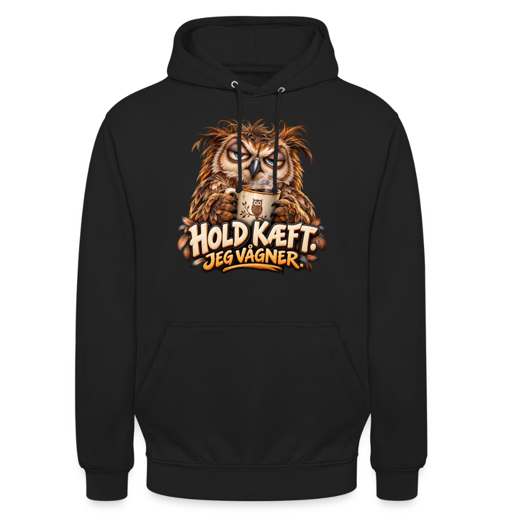 CityShirts - Hoodie - Hold kæft. Jeg vågner. – morgenugle - CS027 - sort