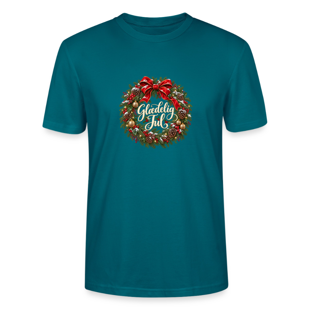 CityShirts - T-shirt - Glædelig Jul – julekrans - CS059 - havblå