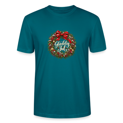 CityShirts - T-shirt - Glædelig Jul – julekrans - CS059 - havblå