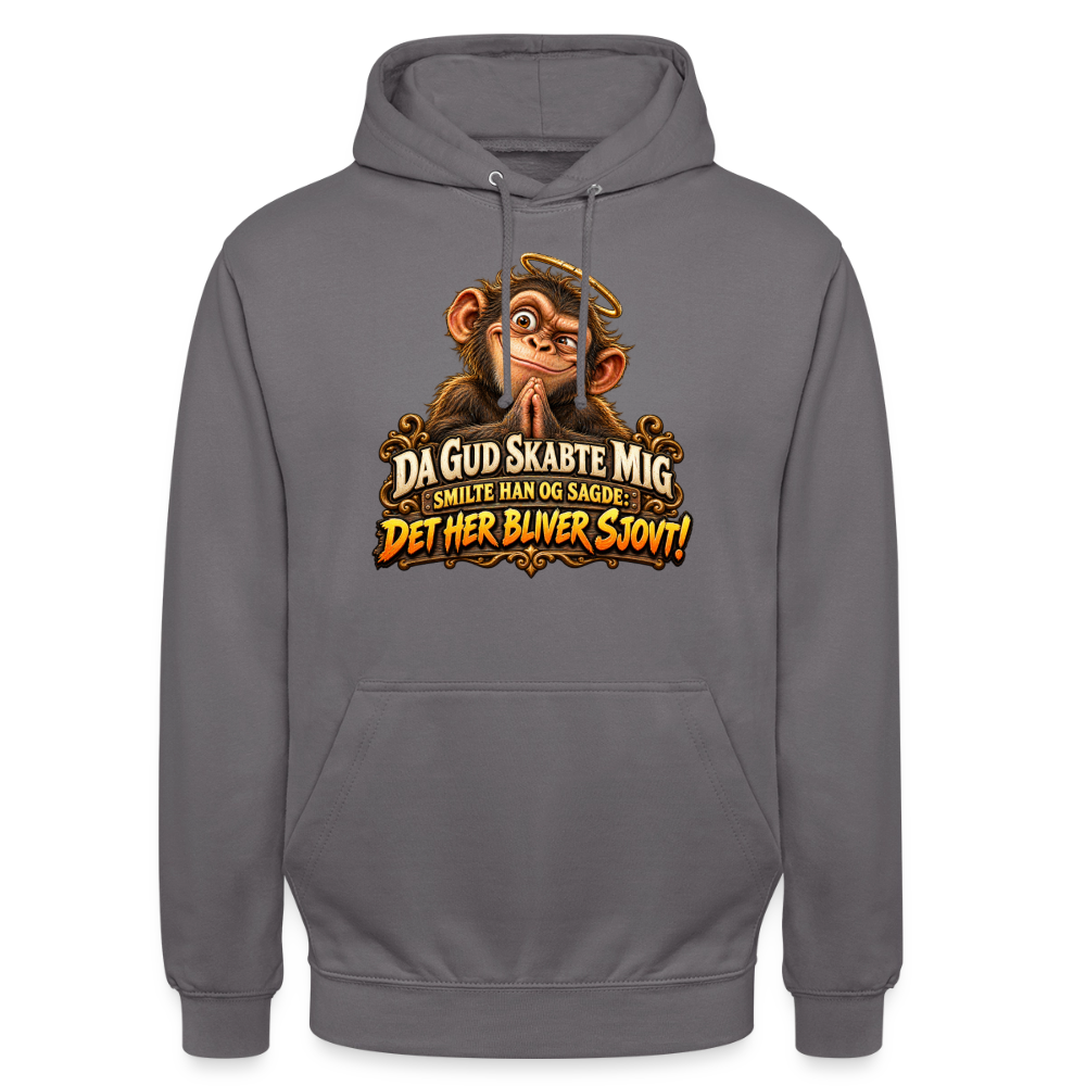 CityShirts - Hoodie - Da Gud skabte mig – Det her bliver sjovt! - CS004 - mellemgrå
