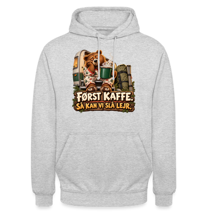 CityShirts - Hoodie - Først kaffe – Så kan vi slå lejr - CS043 - lysegrå meleret