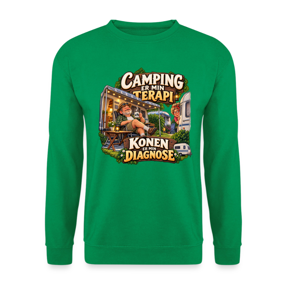 CityShirts - Sweatshirt - Camping er min terapi – Konen er min diagnose - CS032 - kelly grøn