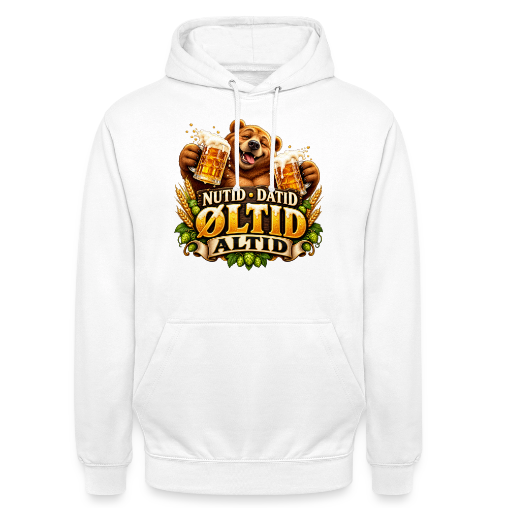 CityShirts - Hoodie - Nutid, datid, øltid – altid - CS006 - hvid