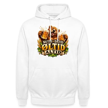 CityShirts - Hoodie - Nutid, datid, øltid – altid - CS006 - hvid
