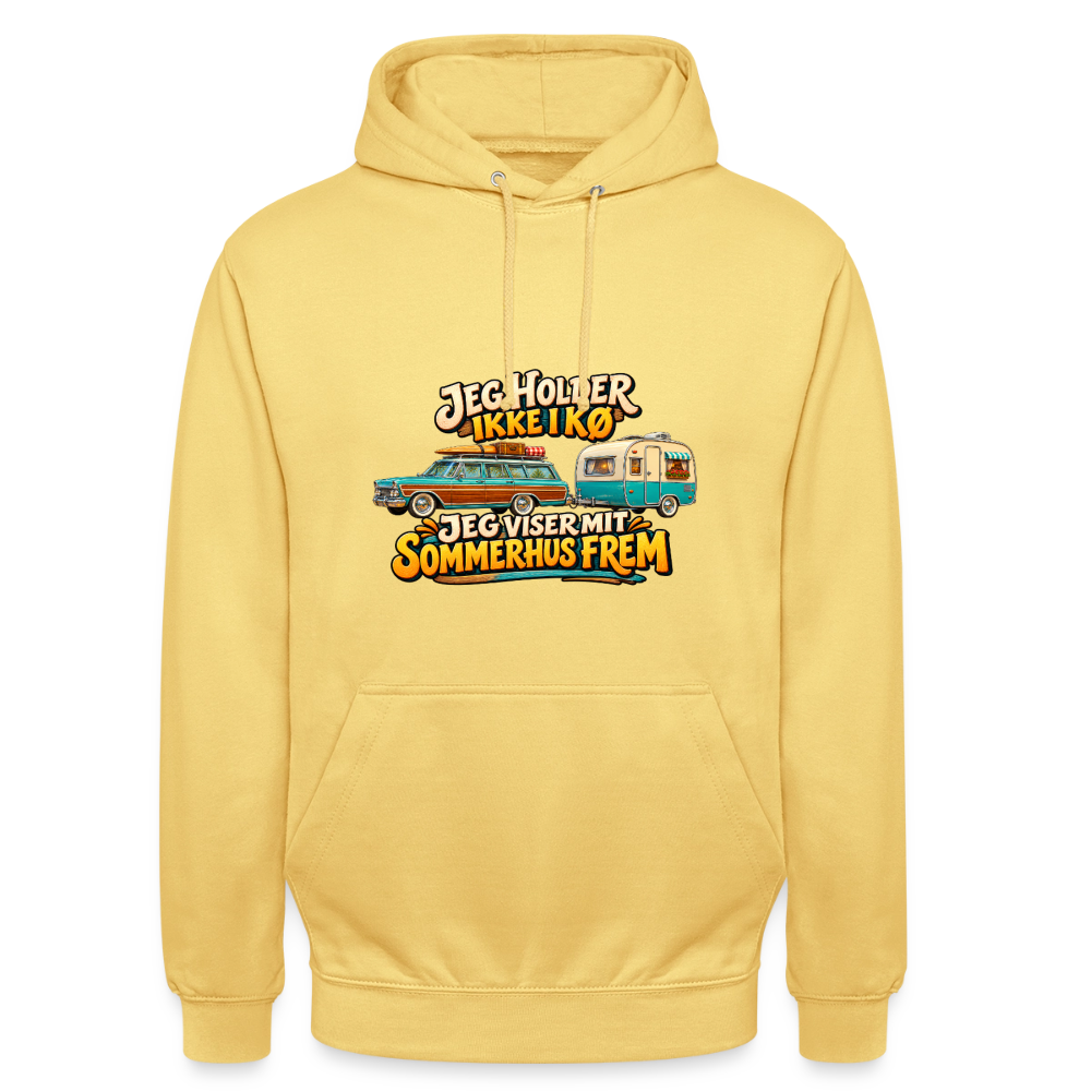 CityShirts - Hoodie - Jeg holder ikke i kø – Jeg viser mit sommerhus frem - CS034 - citrongul
