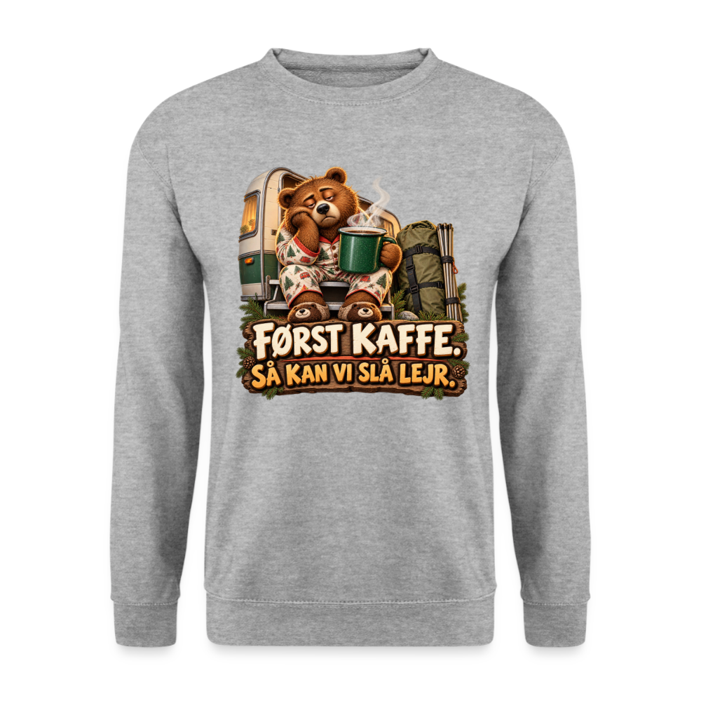 CityShirts - Sweatshirt - Først kaffe – Så kan vi slå lejr - CS043 - hvidgrå meleret