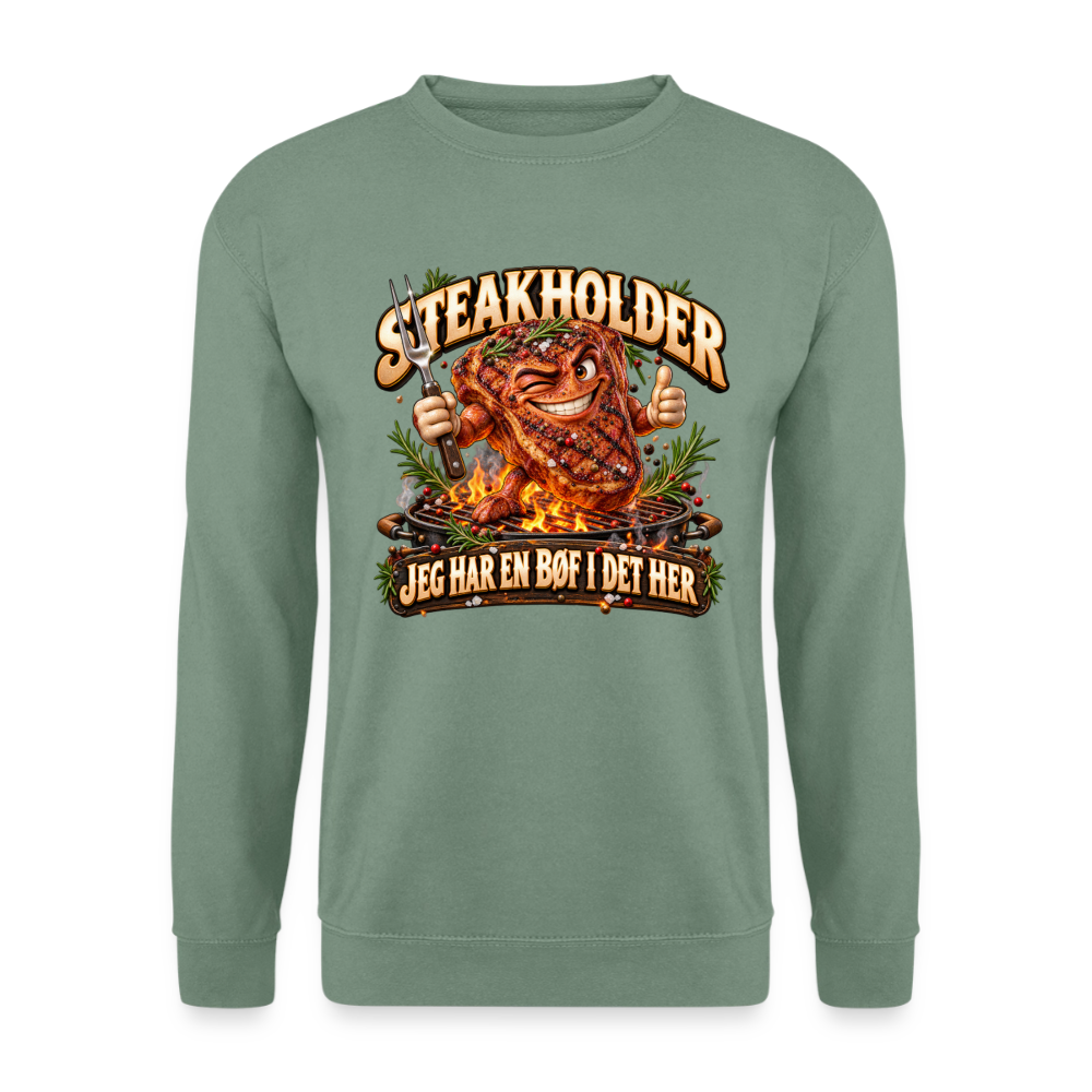 CityShirts - Sweatshirt - Steakholder – Jeg har en bøf i det her - CS052 - grågrøn