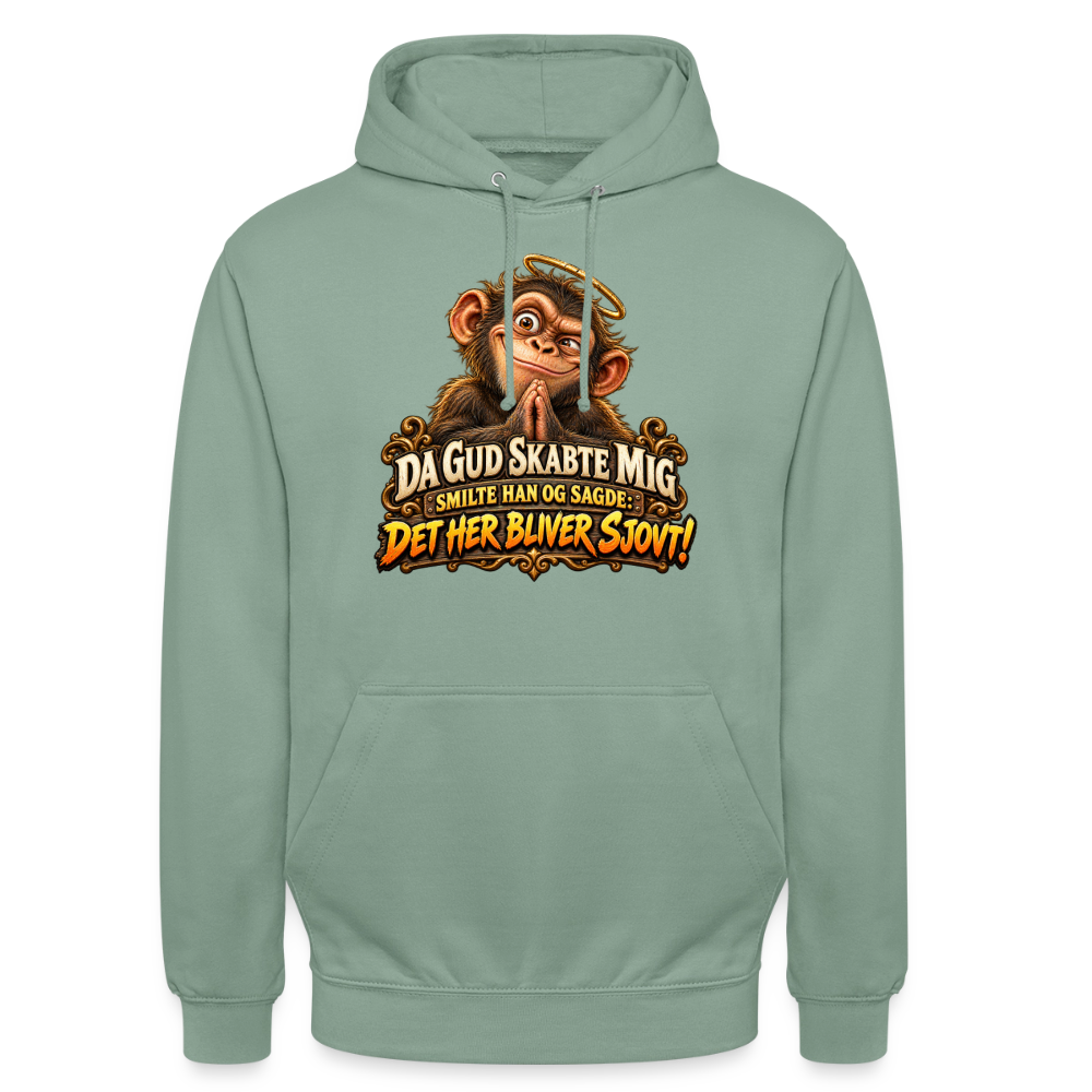 CityShirts - Hoodie - Da Gud skabte mig – Det her bliver sjovt! - CS004 - grågrøn