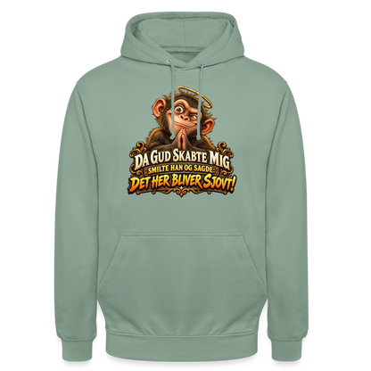 CityShirts - Hoodie - Da Gud skabte mig – Det her bliver sjovt! - CS004 - grågrøn