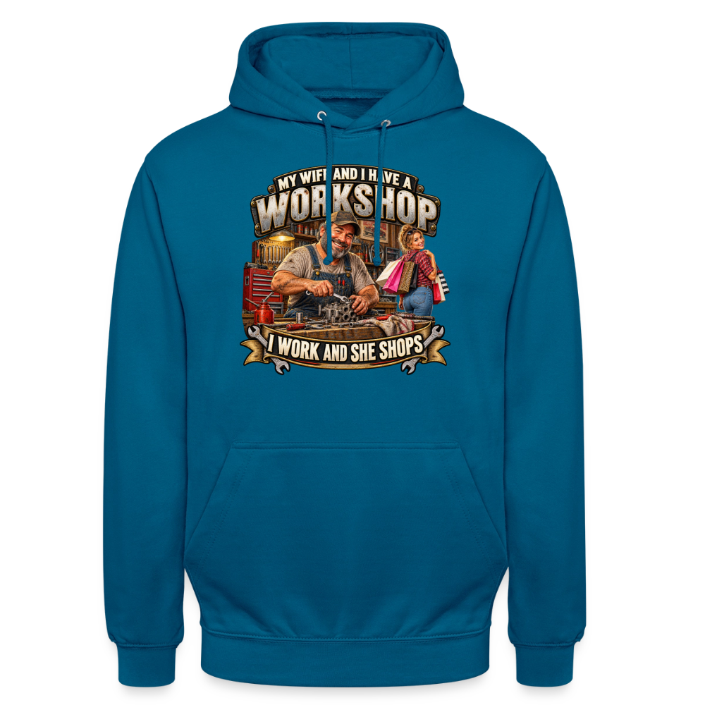 CityShirts - Hoodie - Workshop – I work and she shops - CS021 - dybt havblå 
