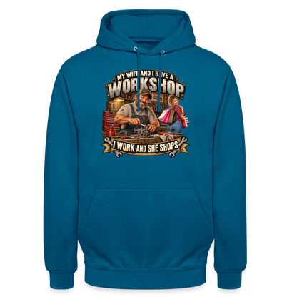 CityShirts - Hoodie - Workshop – I work and she shops - CS021 - dybt havblå 