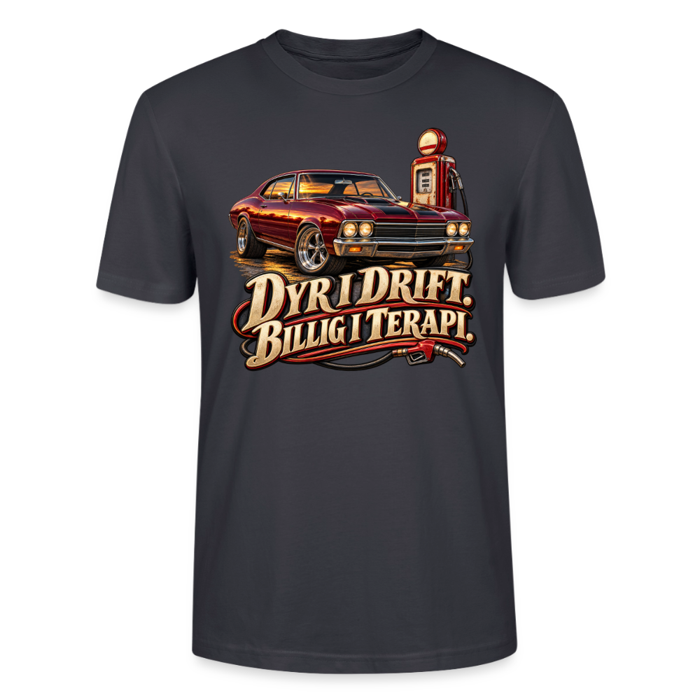 CityShirts - T-shirt - Dyr i drift. Billig i terapi. – V8 - CS029 - mørk gråblå