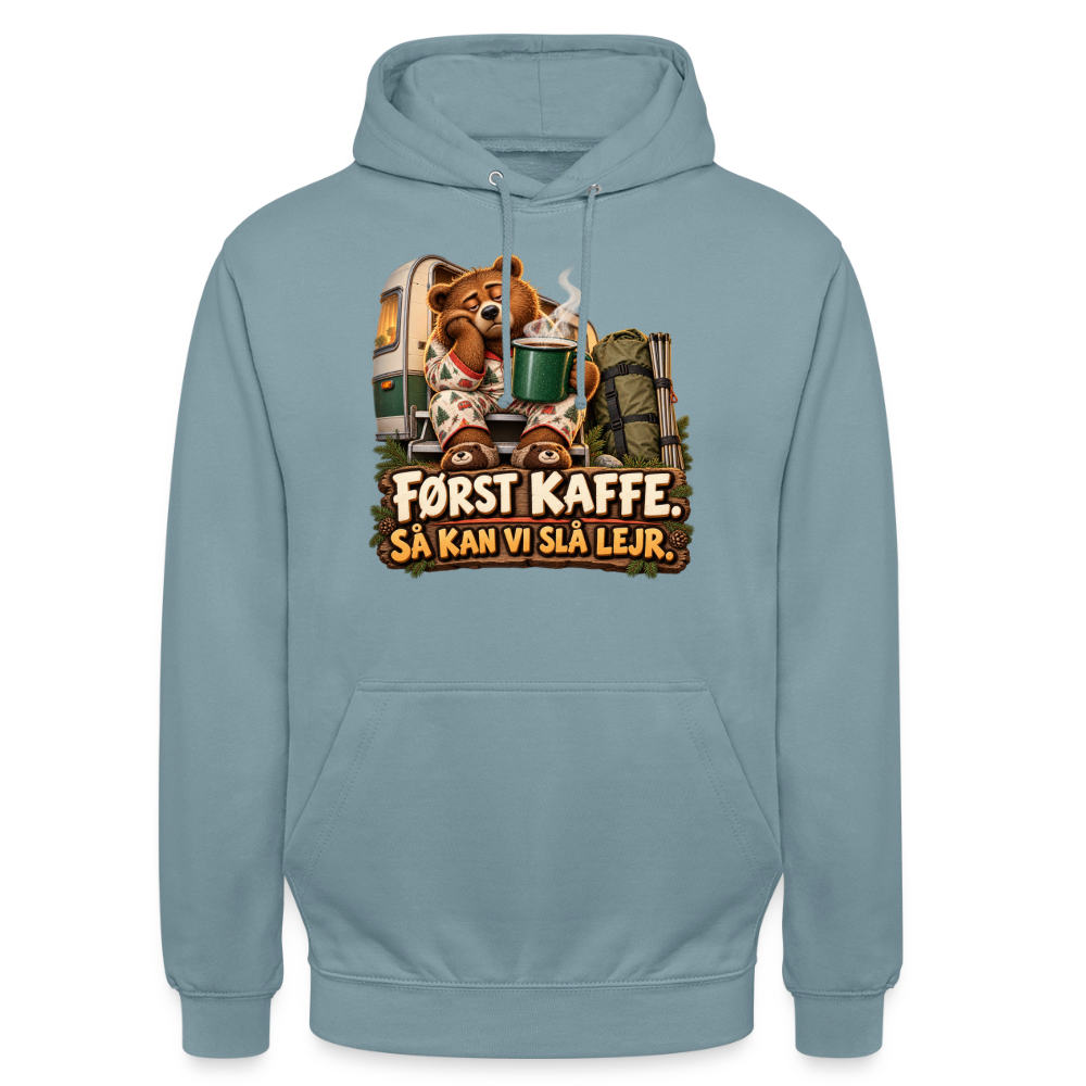 CityShirts - Hoodie - Først kaffe – Så kan vi slå lejr - CS043 - gråblå