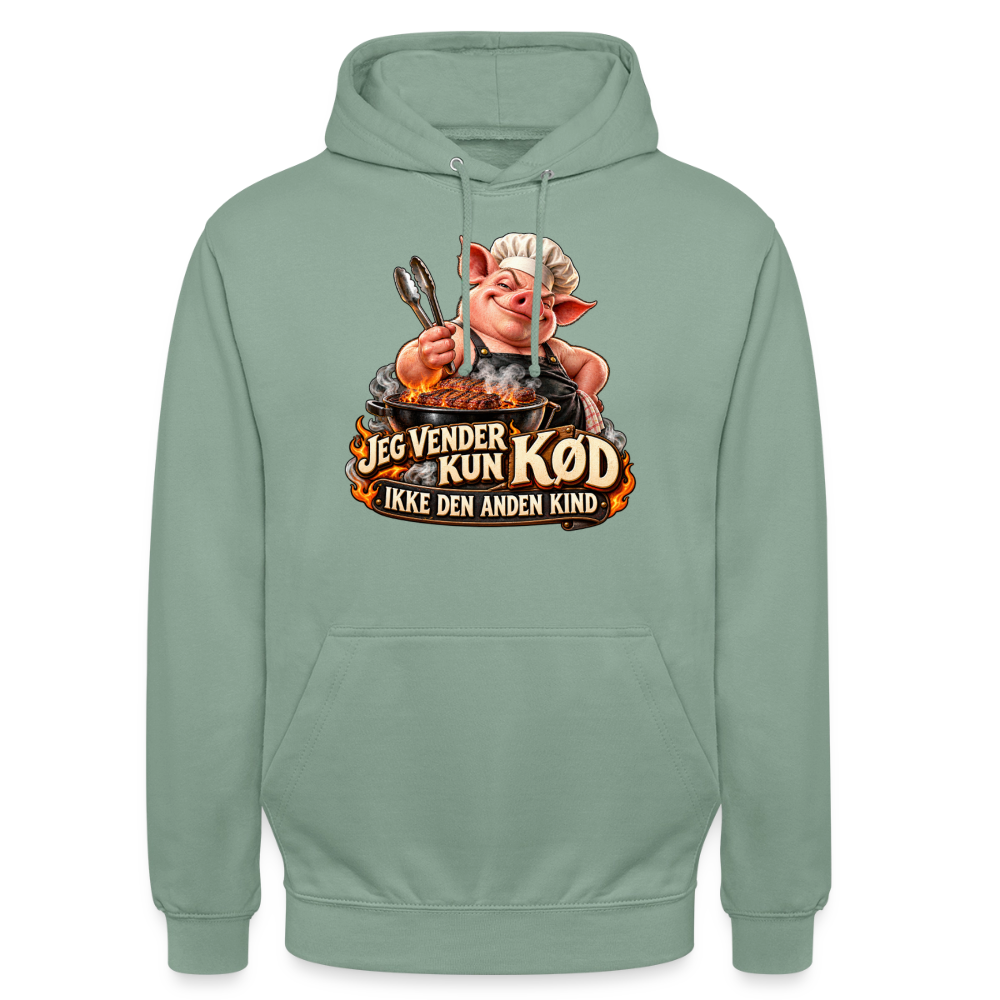 CityShirts - Hoodie - Jeg vender kun kød – Ikke den anden kind - CS044 - grågrøn
