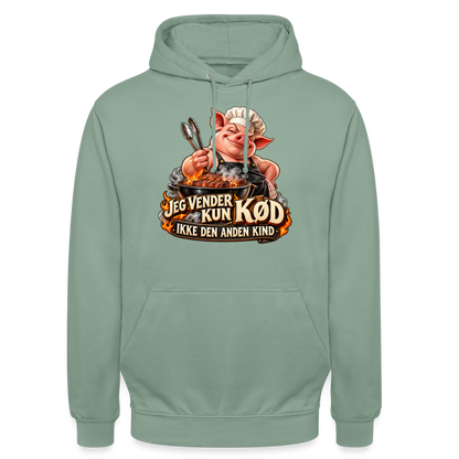 CityShirts - Hoodie - Jeg vender kun kød – Ikke den anden kind - CS044 - grågrøn