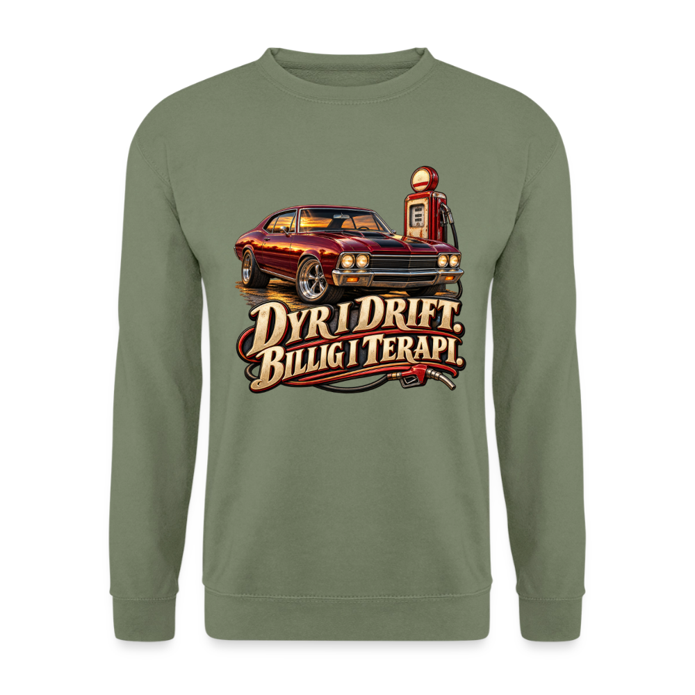 CityShirts - Sweatshirt - Dyr i drift. Billig i terapi. – V8 - CS029 - militærgrøn