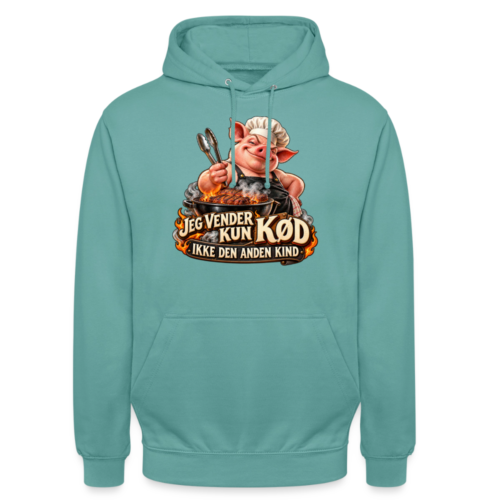 CityShirts - Hoodie - Jeg vender kun kød – Ikke den anden kind - CS044 - pastelturkis