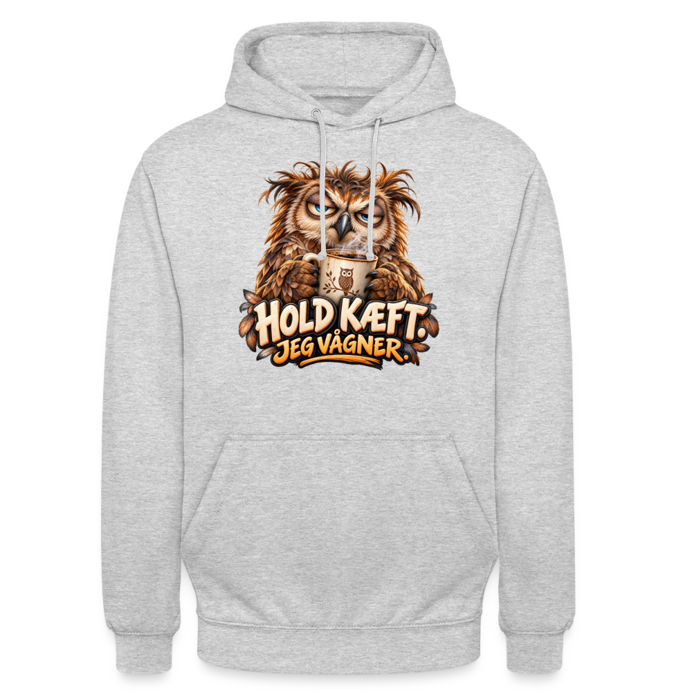 CityShirts - Hoodie - Hold kæft. Jeg vågner. – morgenugle - CS027 - lysegrå meleret