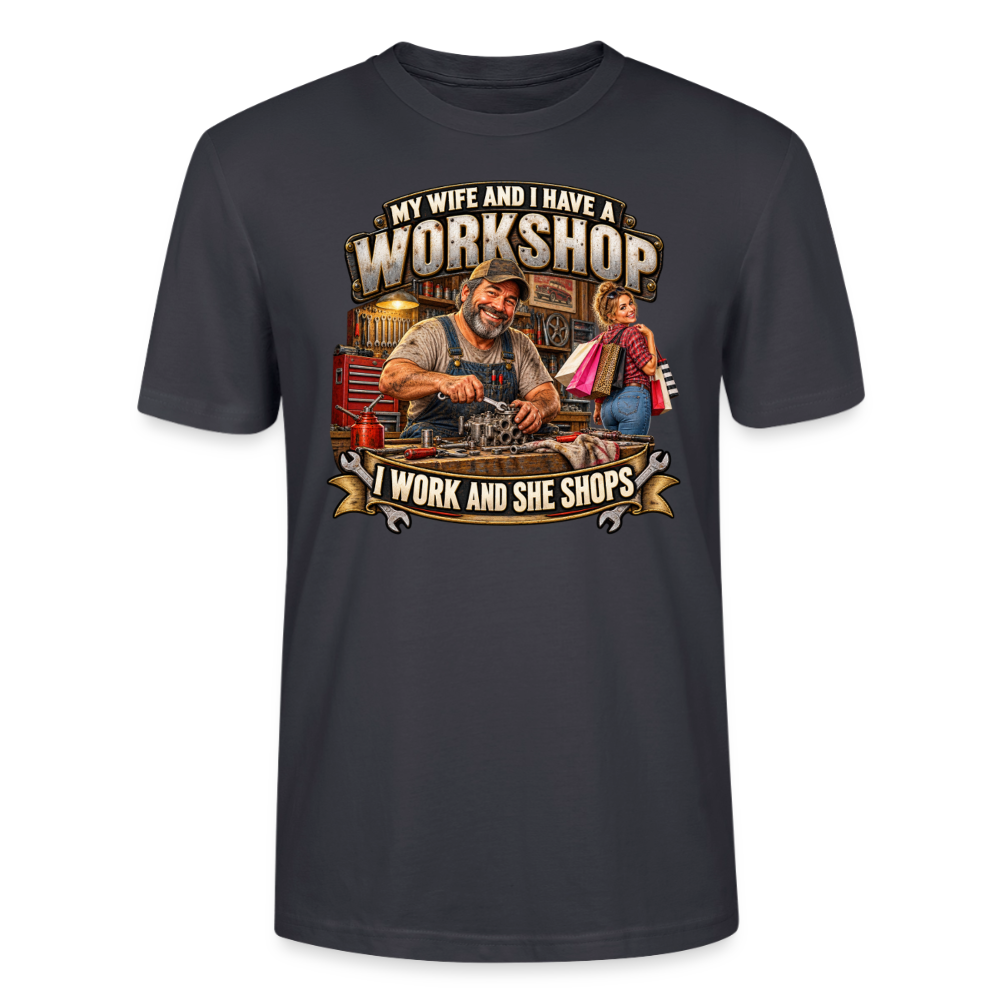 CityShirts - T-shirt - Workshop – I work and she shops - CS021 - mørk gråblå