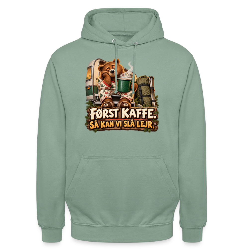 CityShirts - Hoodie - Først kaffe – Så kan vi slå lejr - CS043 - grågrøn