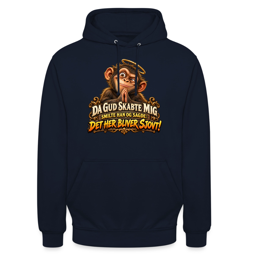CityShirts - Hoodie - Da Gud skabte mig – Det her bliver sjovt! - CS004 - marineblå