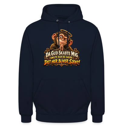 CityShirts - Hoodie - Da Gud skabte mig – Det her bliver sjovt! - CS004 - marineblå