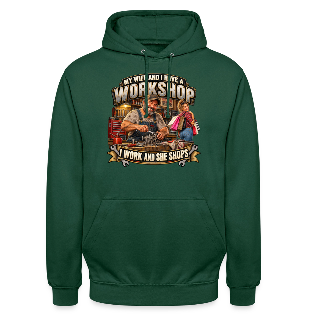 CityShirts - Hoodie - Workshop – I work and she shops - CS021 - flaskegrøn