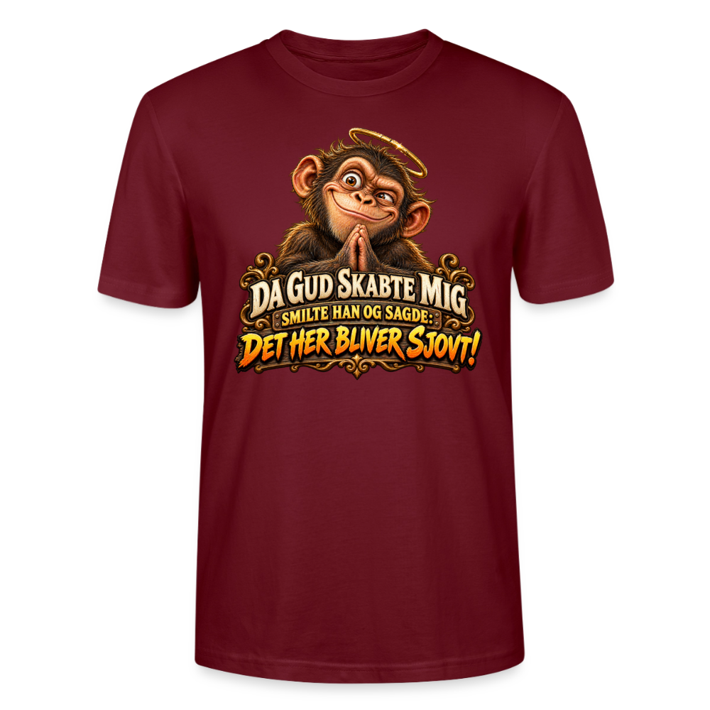 CityShirts - T-shirt - Da Gud skabte mig – Det her bliver sjovt! - CS004 - burgunder-rød