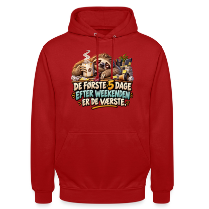 CityShirts - Hoodie - De første 5 dage efter weekenden er de værste - CS023 - rød