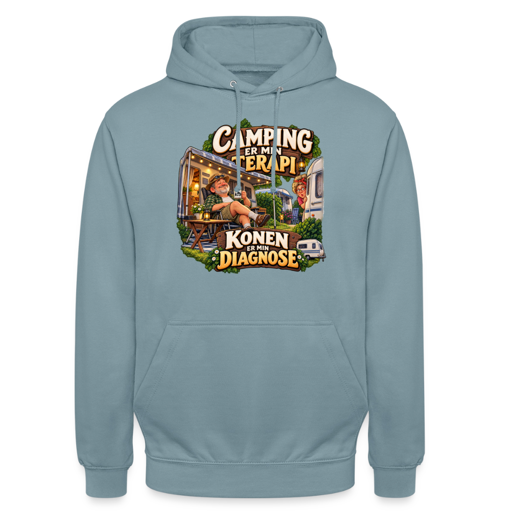 CityShirts - Hoodie - Camping er min terapi – Konen er min diagnose - CS032 - gråblå